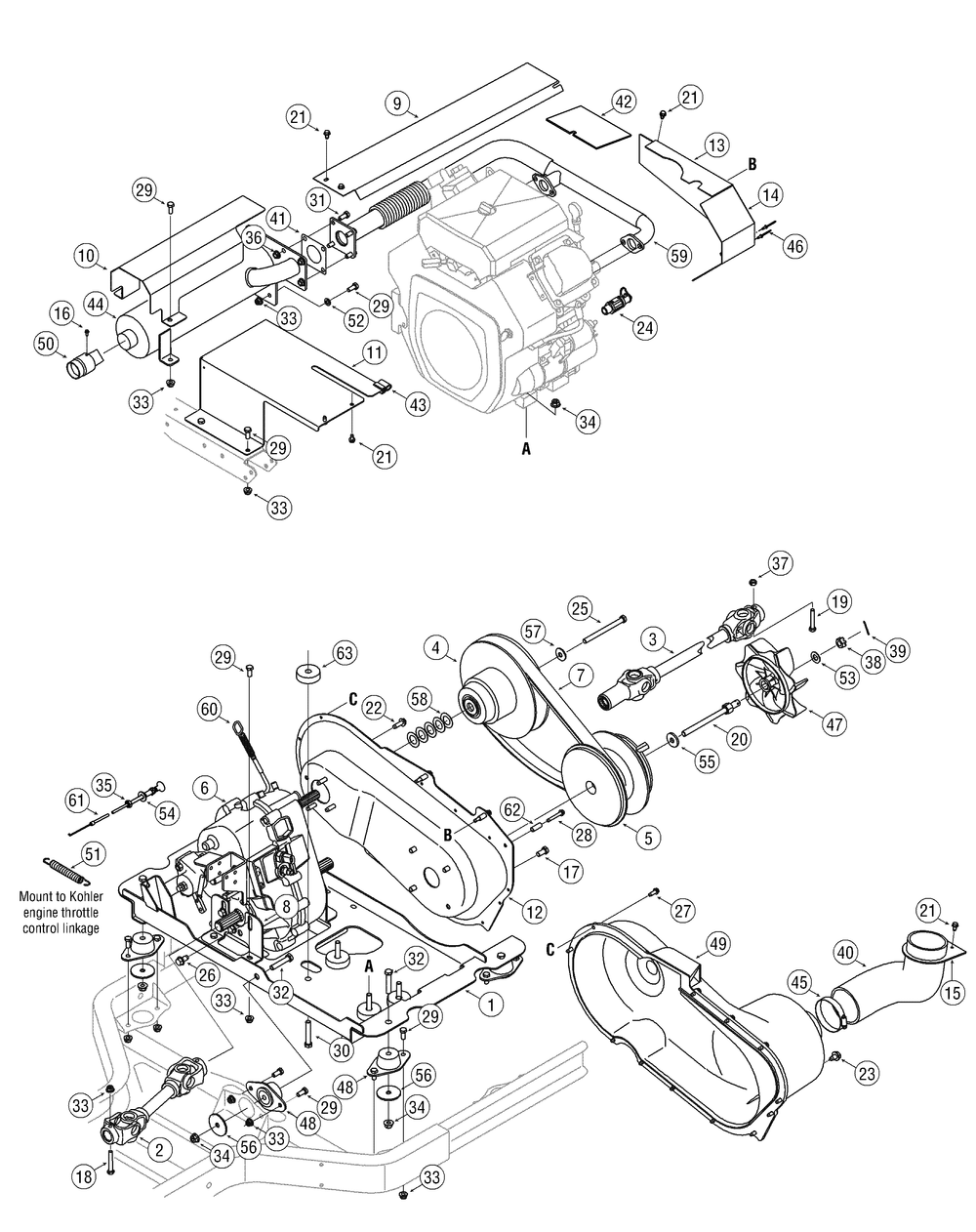 Kohler Engine And Transmission Accessories Diagram and Parts List for 467 4X4-1B027G-1B028G-37ACD710-After Cub Cadet Lawn Tractor Accessories